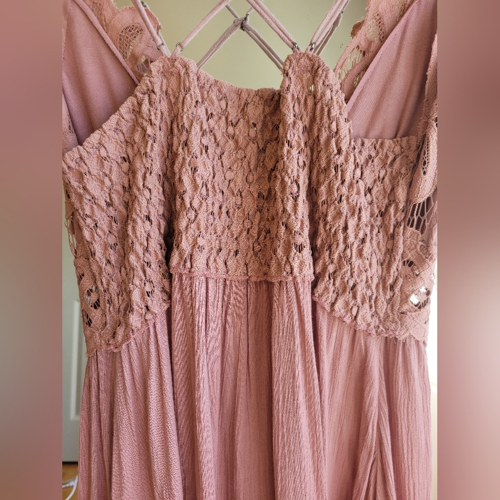 Free People Lg Dusty Rose Pink Lace Dress - Picture 7 of 7